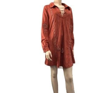 Monoreno long sleeve mini boho rope rusty orange dress
